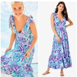 Lilly Pulitzer Maxine Midi Dress Living  Dream Fit Flare Pink Green Blue White 6